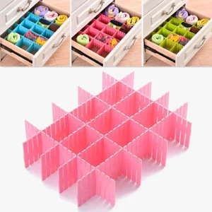 4 PCS Adjustable Plastic Drawer Divider Set – 14.5″ DIY Grid Organizer for Drawers Cabinets Closets 1