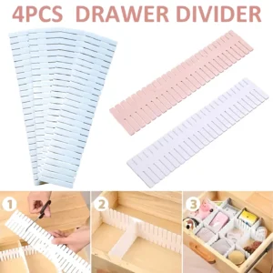 4 PCS Adjustable Plastic Drawer Divider Set – 14.5″ DIY Grid Organizer for Drawers, Cabinets & Closets