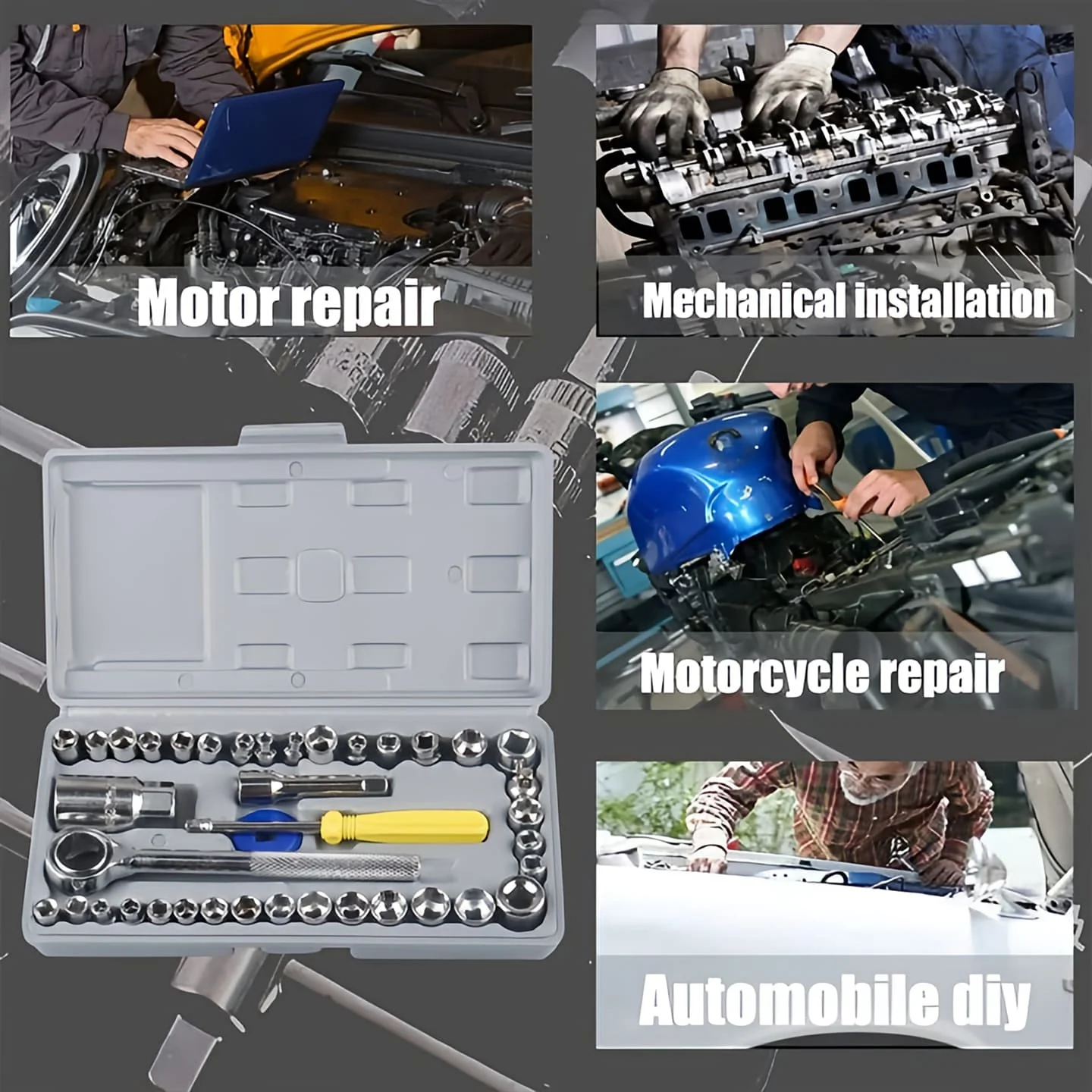 40pcs Aiwa Socket Wrench Tool Kit | Durable Stainless Steel Multi-Purpose Repair Set - Image 3