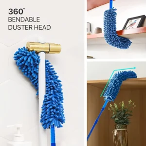 Flexible Microfiber Duster with Telescopic Stainless Steel Handle – 360° Bendable Head for Ceiling Fans Blinds Hard to Reach Areas 2