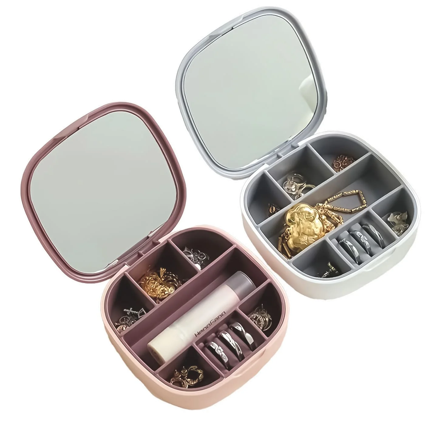 Mini Jewelry Storage Box with Mirror – Portable Faux Leather Jewelry Organizer for Rings, Earrings & Necklaces