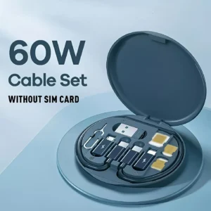 Multifunctional 60W Fast Charging Data Cable Storage Box – Portable USB Type-C Adapter Kit & Phone Holder for Travel, Home & Office