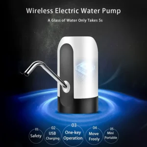 Portable Electric Automatic Water Pump – USB Rechargeable Wireless Dispenser for Bottled Water with 1200 mAh Battery & One-Key Operation