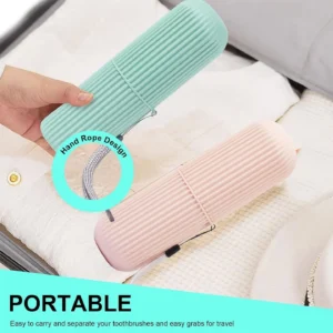 Portable Travel Toothbrush Toothpaste Holder Case – Capsule Style Plastic Storage Box with Hand Rope Large Capacity for Dental Grooming Essentials 1