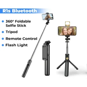 R1s Bluetooth Selfie Stick Tripod with Remote LED Light 360° Foldable 4 in 1 Tripod Stand for Phone Action Camera 1