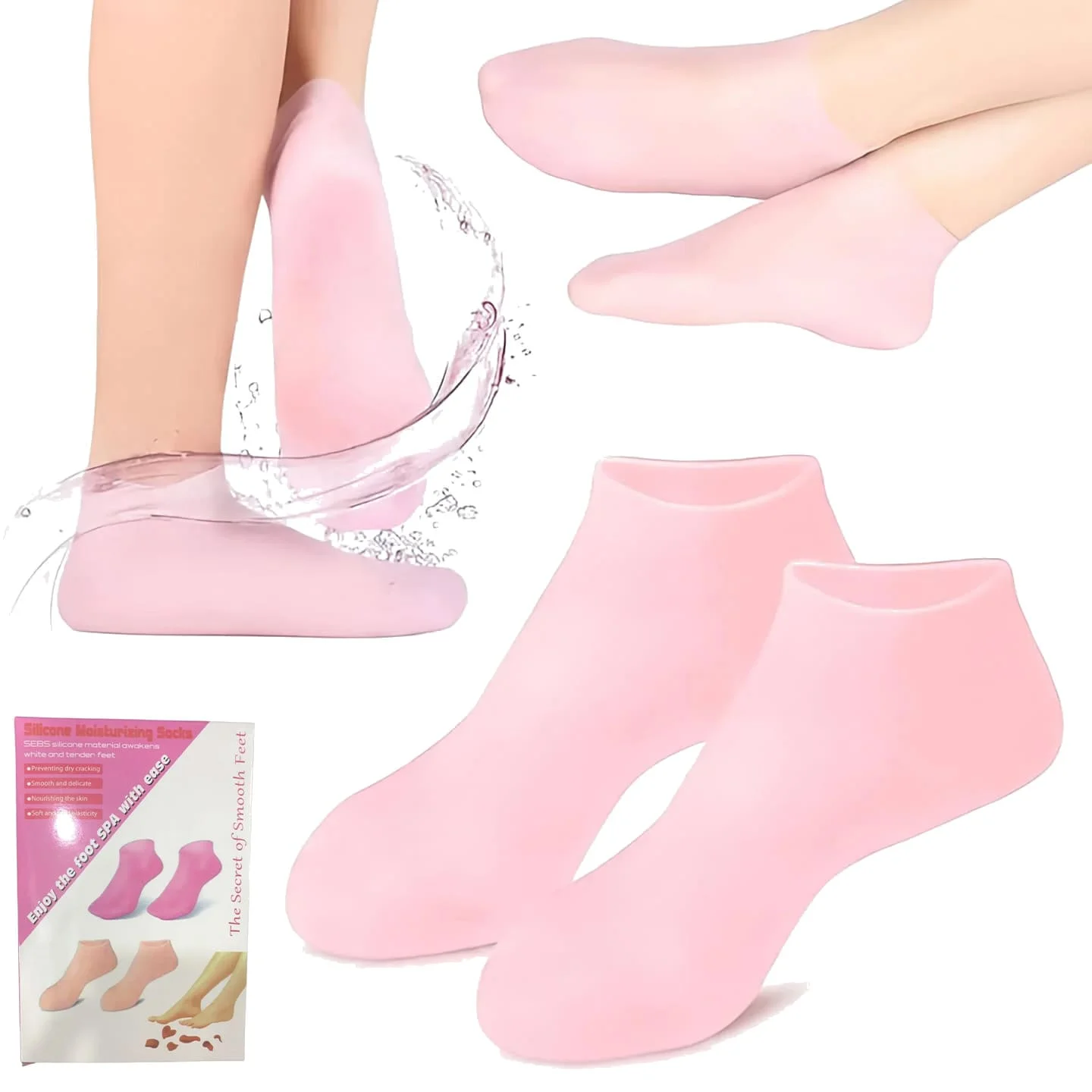 Silicone Moisturizing Gel Socks – Jelly Heel Socks for Dry Feet, Cracked Heel Repair, Foot Softening, Pain Relief & Daily Foot Care (Boxed Pack)