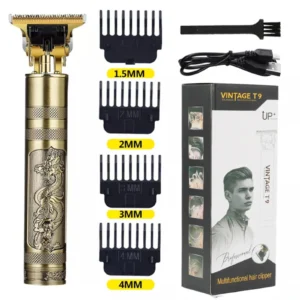 Vintage T9 Premium Cordless Hair & Beard Trimmer – Metal Body, USB Rechargeable, T-Blade, Guide Combs 1.5,2,3,4 mm 1