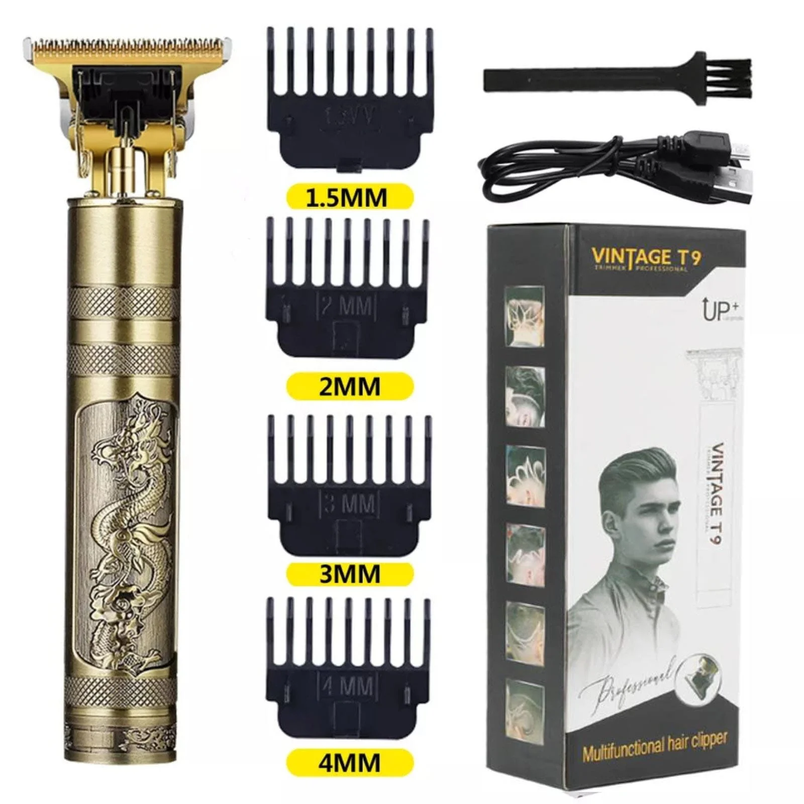 Vintage T9 Premium Cordless Hair & Beard Trimmer – Metal Body, USB Rechargeable, T-Blade, Guide Combs 1.5,2,3,4 mm 1