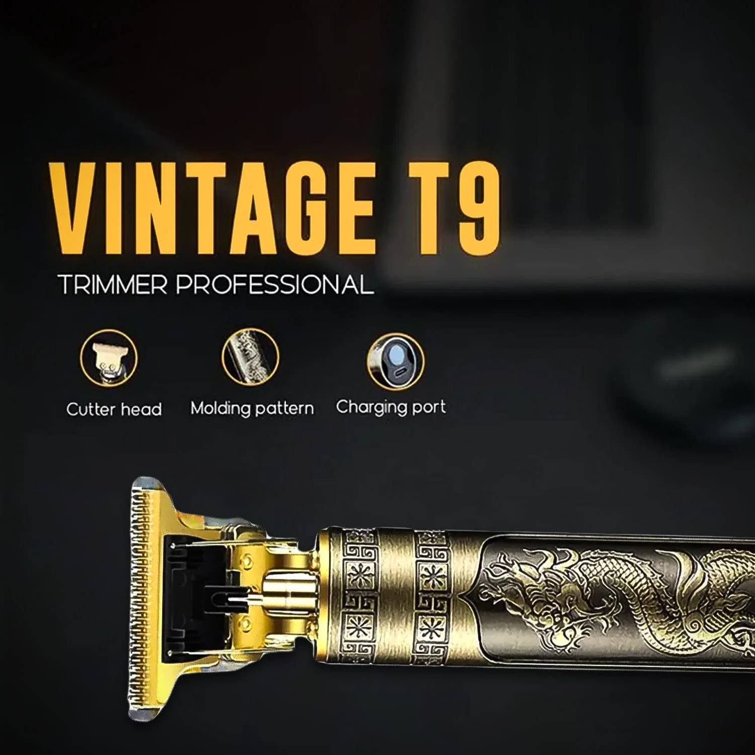 Vintage T9 Premium Cordless Hair Beard Trimmer – Metal Body USB Rechargeable T Blade Guide Combs 1.5234 mm 2