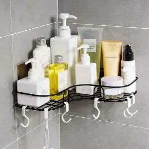 Wall Corner Rack 2 Self Adhesive Screws – Rust Resistant GI Steel Corner Shelf for Bathroom Kitchen Storage 1
