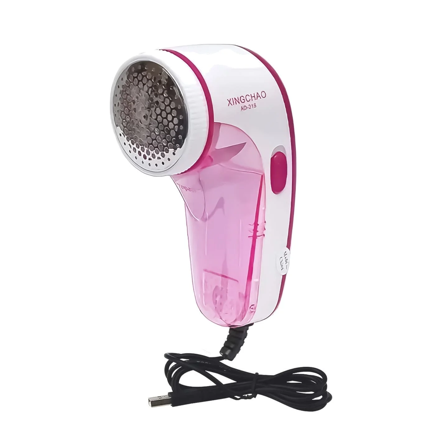 XINGCHAO AD 218 Lint Remover Portable USB Rechargeable Fabric Shaver with 3 Stainless Steel Blades Pink & White Clothes Fuzz Cleaner