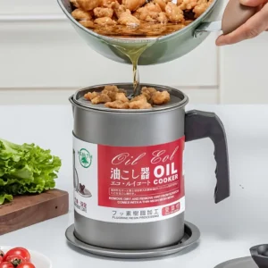 1.4 L Fryer Oil Filter Pot Carbon Steel Jug with Stainless Steel Strainer Lid for Reusable Cooking Oil Storage 1
