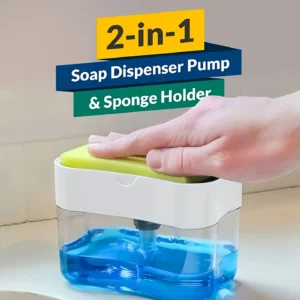 2 in 1 Soap Pump Dispenser and Sponge Holder for Kitchen Sink Refillable Dish Soap Dispenser with Sponge Tray 13 oz Capacity One Touch Pump for Easy Dishwashing 1