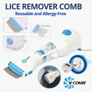 Electric V Comb Anti Lice Machine Chemical Free Lice and Egg Removal with Vacuum Suction Stainless Steel Teeth and LED Illumination 1