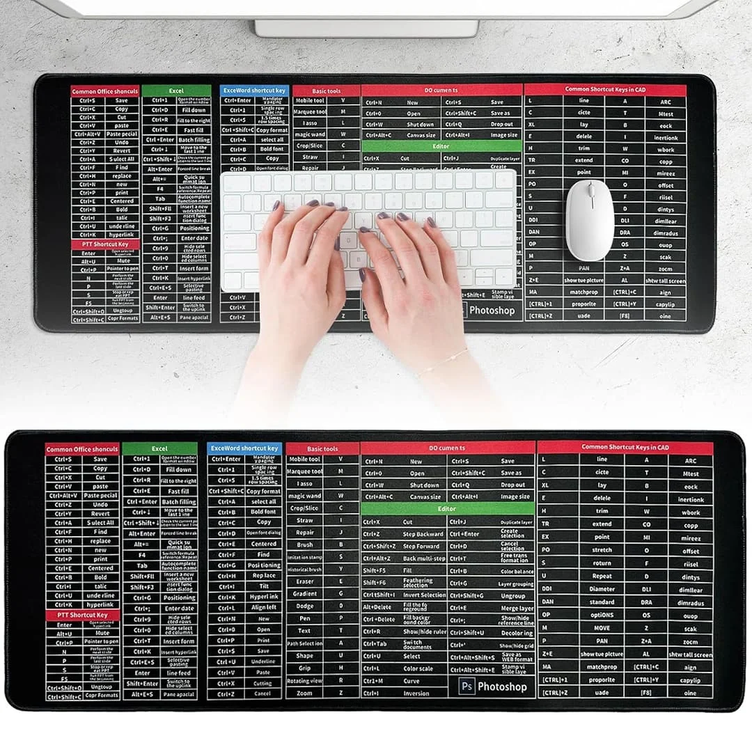 Large Excel Shortcut Keyboard Mouse Pad & Desk Mat 30×80cm Extended Non-Slip Office Table Mat for Work Study Gaming