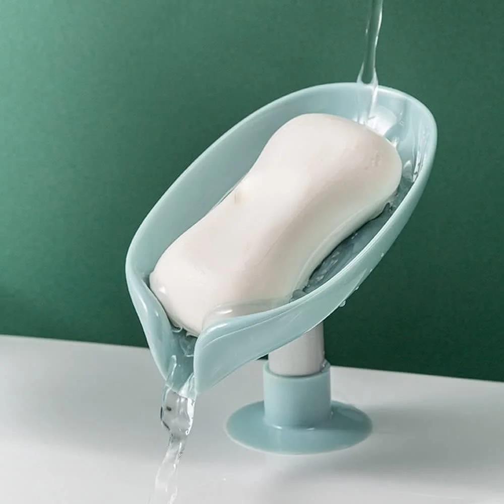Leaf Shaped Self Draining Soap Holder Stylish Waterfall Design with Suction Base for Bathroom Kitchen Random Colors 1