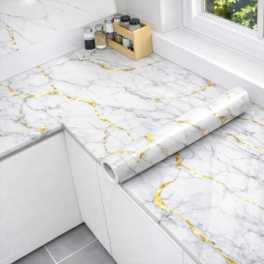 Marble Sheets Sticker 60x200cm Waterproof Self Adhesive PVC Wallpaper for Furniture Walls 00