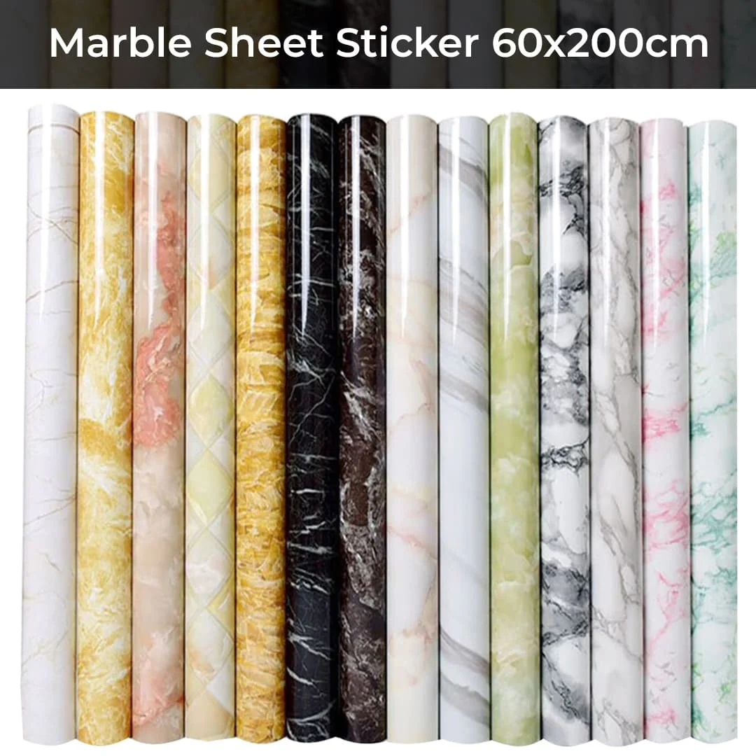 Marble Sheets Sticker 60x200cm Waterproof Self-Adhesive PVC Wallpaper for Furniture Walls