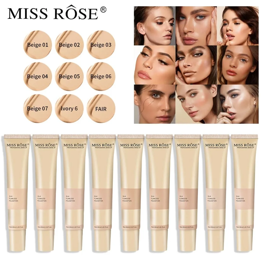 Miss Rose Silk Flawless Foundation Long-Lasting Lightweight Liquid Foundation with Natural Radiant Finish