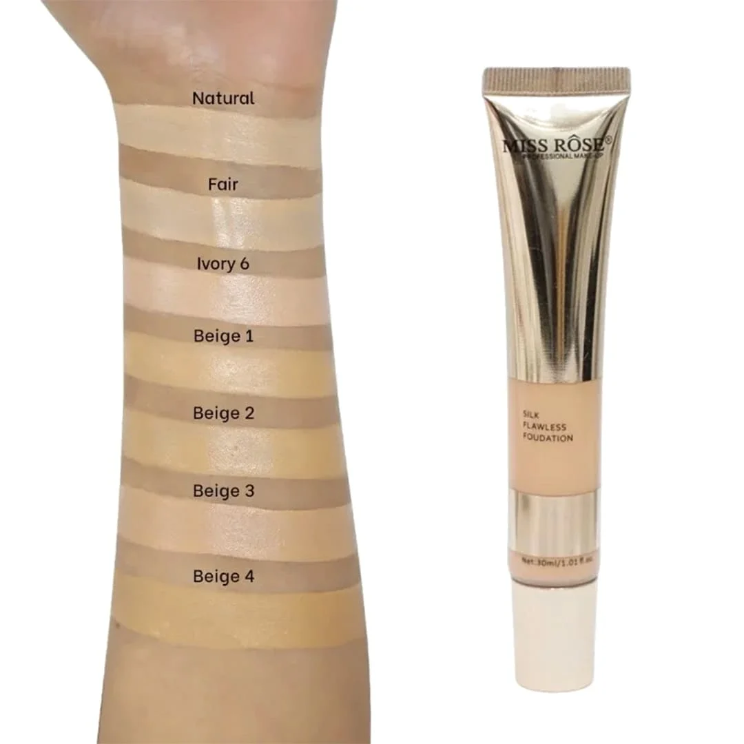 Miss Rose Silk Flawless Foundation Long-Lasting Lightweight Liquid Foundation with Natural Radiant Finish