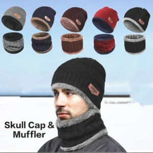 Multi Colors Winter Wool Cap with Neck Warmer Set Thermal Beanie and Scarf Combo for Men and Women0