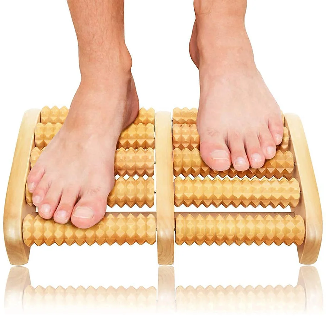 Wooden Foot Roller Massager Manual Reflexology Therapy Tool for Pain Relief, Stress Relaxation & Foot Care