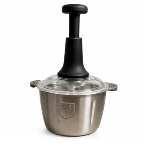 2000 mL Manual Stainless Steel Food Chopper with 4 Curved Blades | Hand-Press Meat & Vegetable Cutter, Portable Food Processor Bowl, Easy to Clean