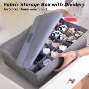 24 Cells Underwear Sock Drawer Organizer with Lid Foldable Non Woven Fabric Closet Storage Box Divider for Ties Scarves Lingerie Belts Accessories Random Colors 1