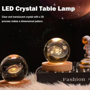 3D Galaxy Space Crystal Ball Night Light with Wooden LED Stand USB Decorative Table Lamp Random Designs 1