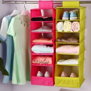 5 Shelf Hanging Closet Organizer Foldable Wardrobe Storage Space Saver Clothes Organizer for Closet Durable Fabric with Plastic Support 1