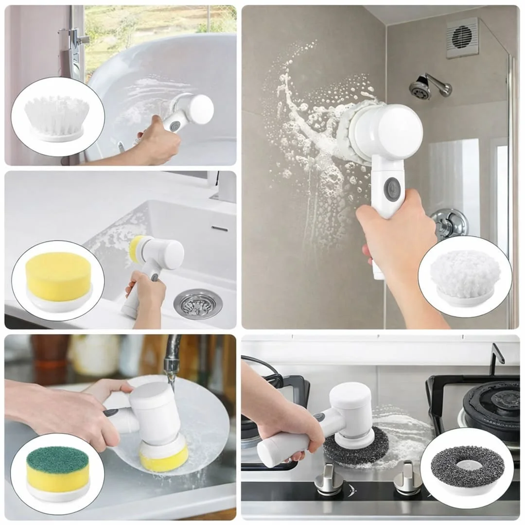 5 in 1 Rechargeable Electric Cleaning Brush 360° Rotating Handheld Power Scrubber with 3 Replaceable Multi Purpose Heads 1