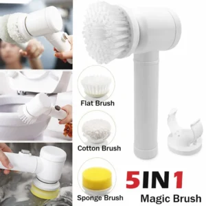 5-in-1 Rechargeable Electric Cleaning Brush 360° Rotating Handheld Power Scrubber with 3 Replaceable Multi-Purpose Heads