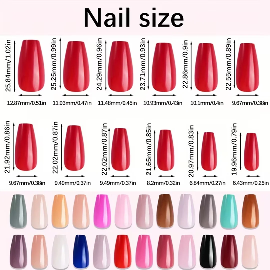 576 Pcs Multicolor Acrylic Artificial Nails Kit | 24 Shades Full Cover Press On Nails with Glue | 12 Sizes Fake Nails Set | Reusable ABS Nail Tips for Women, DIY Nail Art & Salon Use - Image 4