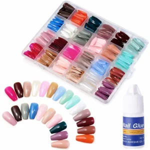 576 Pcs Multicolor Acrylic Artificial Nails Kit 24 Shades Full Cover Press On Nails with Glue 12 Sizes Fake Nails Set Reusable ABS Nail Tips for Women, DIY Nail Art & Salon Use