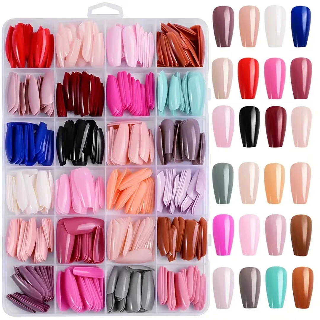 576 Pcs Multicolor Acrylic Artificial Nails Kit | 24 Shades Full Cover Press On Nails with Glue | 12 Sizes Fake Nails Set | Reusable ABS Nail Tips for Women, DIY Nail Art & Salon Use - Image 5