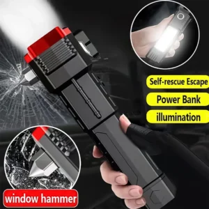 8 in 1 multifunction Rechargeable LED flashlight Portable Emergency Torch with Window Breaker Hammer 1