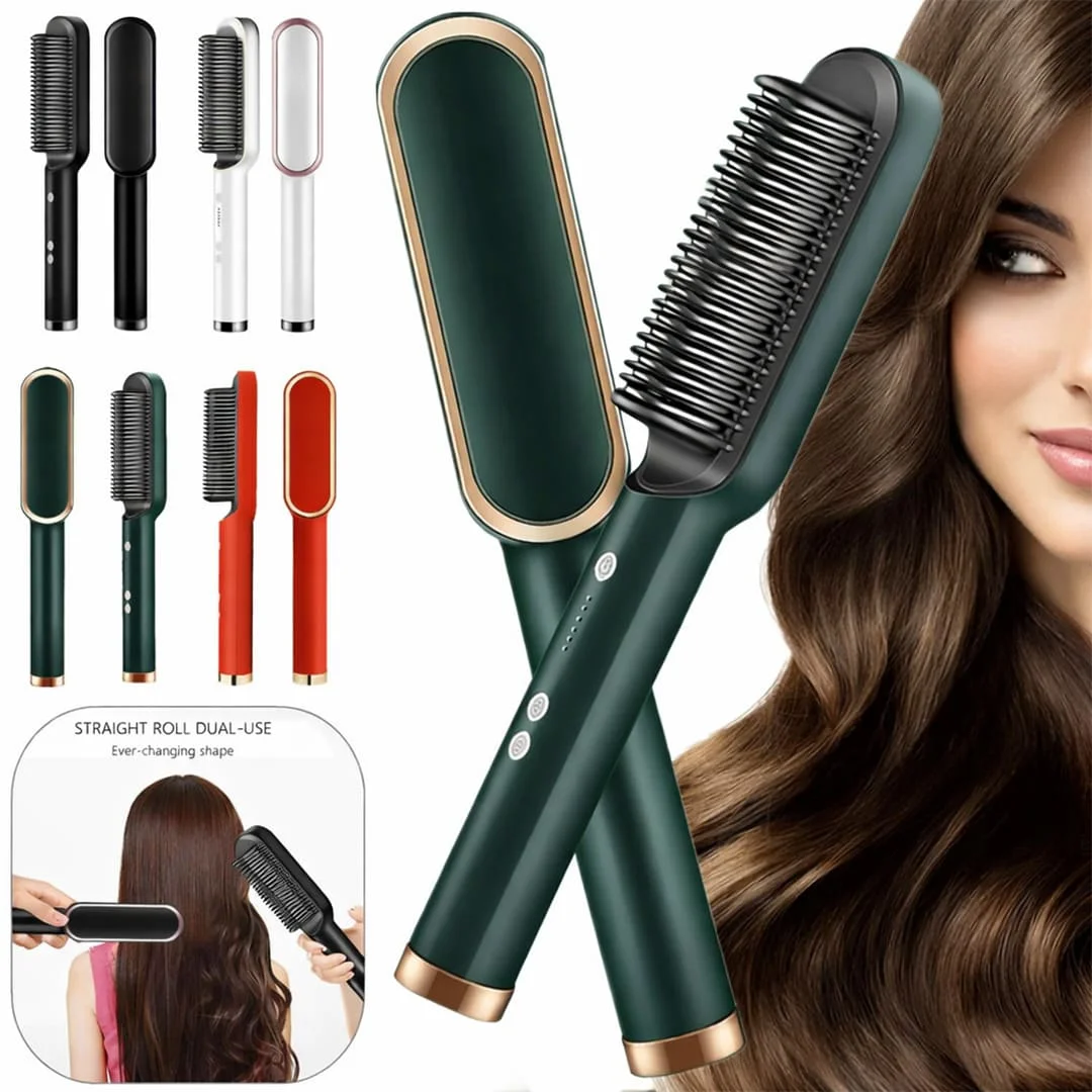 Hair Straightener Brush and Styler Model 909 Fast Heating Electric Straightening Comb for Smooth and Frizz-Free Hair