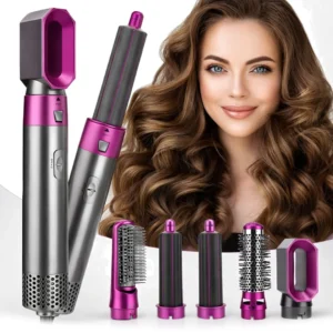 High Quality 5 In 1 Hair Styler Brush | Hair Straightener, Curler, Blow Dryer & Volumizer | Negative Ionic Electric Air Wrap With Detachable Brush Heads