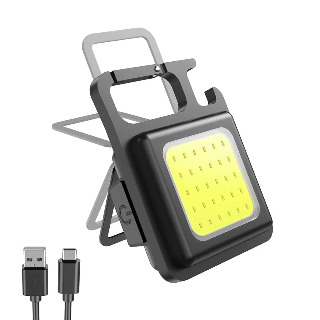 Keychain Flashlight 500 Lumens Mini COB LED Rechargeable Work Light with Magnet, Clip & Bottle Opener for Camping, Car Repair & EDC