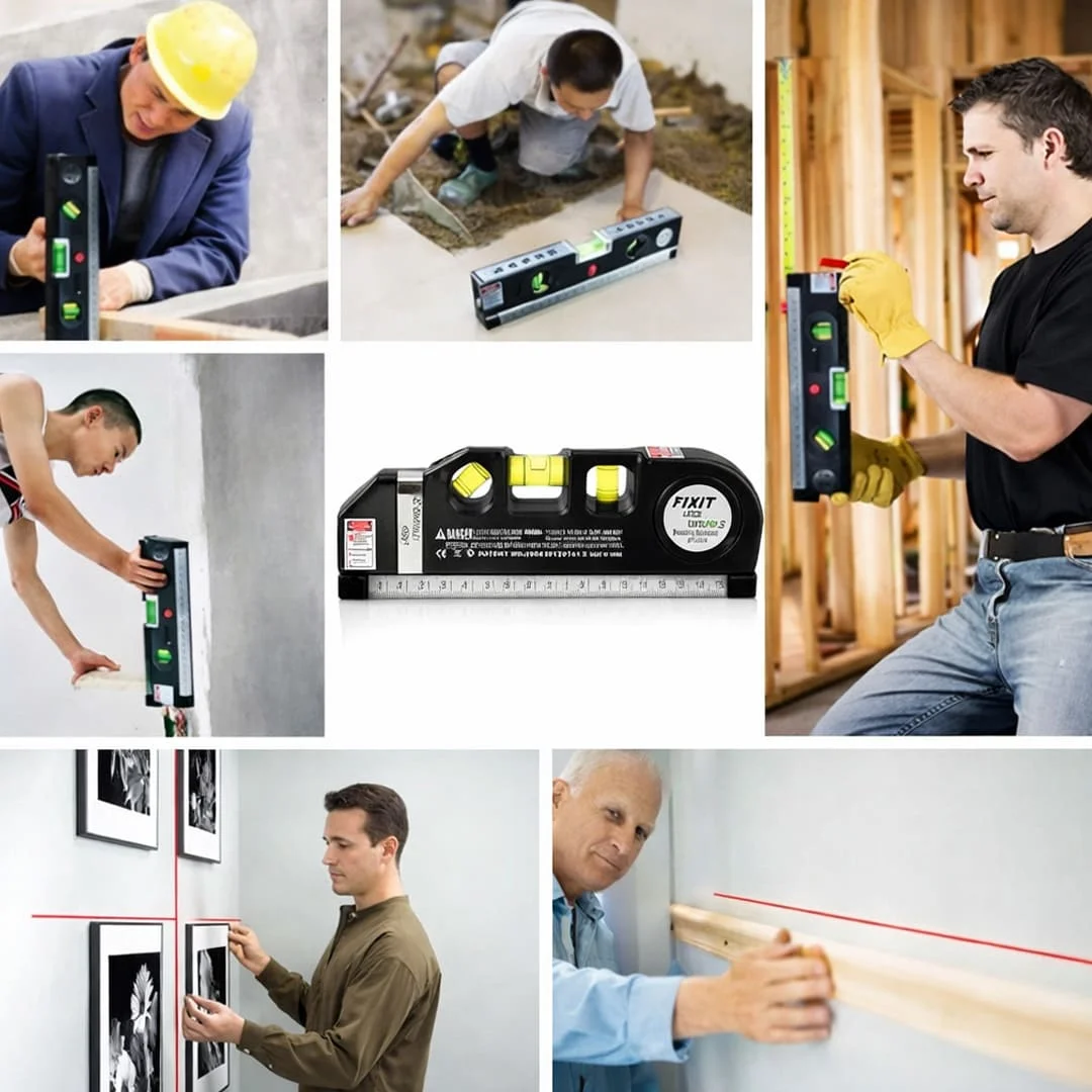 Laser Level Pro 4 in 1 Multi Function Tool 3 Line Laser Bubble Level Ruler Measuring Tape for Construction Home Use 1