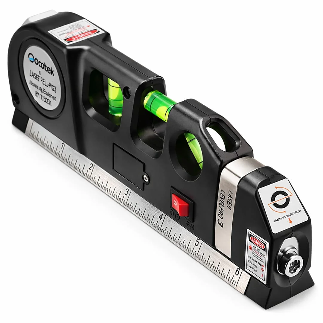 Laser Level Pro 4-in-1 Multi-Function Tool 3-Line Laser, Bubble Level, Ruler & Measuring Tape for Construction & Home Use