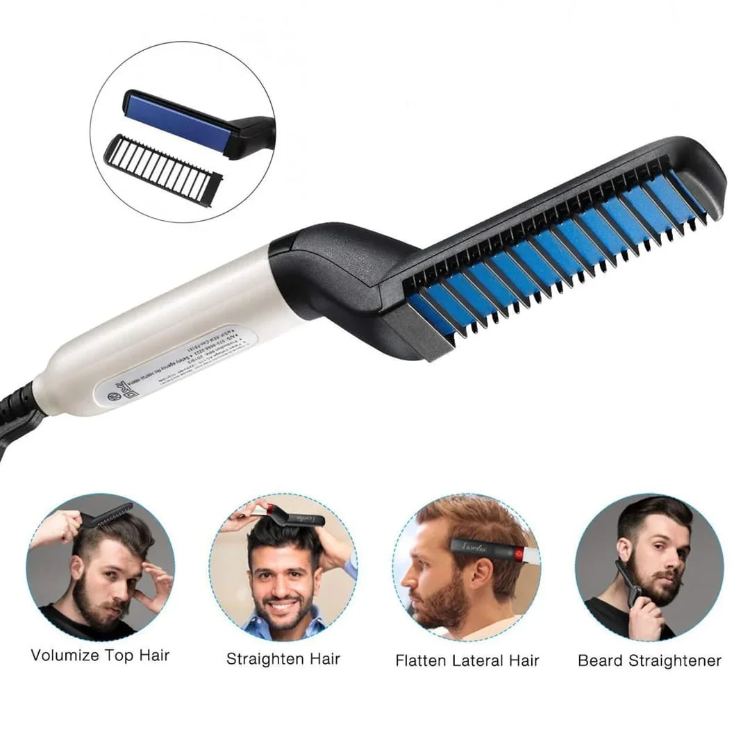 Mens Hair Beard Straightener Comb Electric Multifunction Styling Brush with Quick Heating Ceramic 1