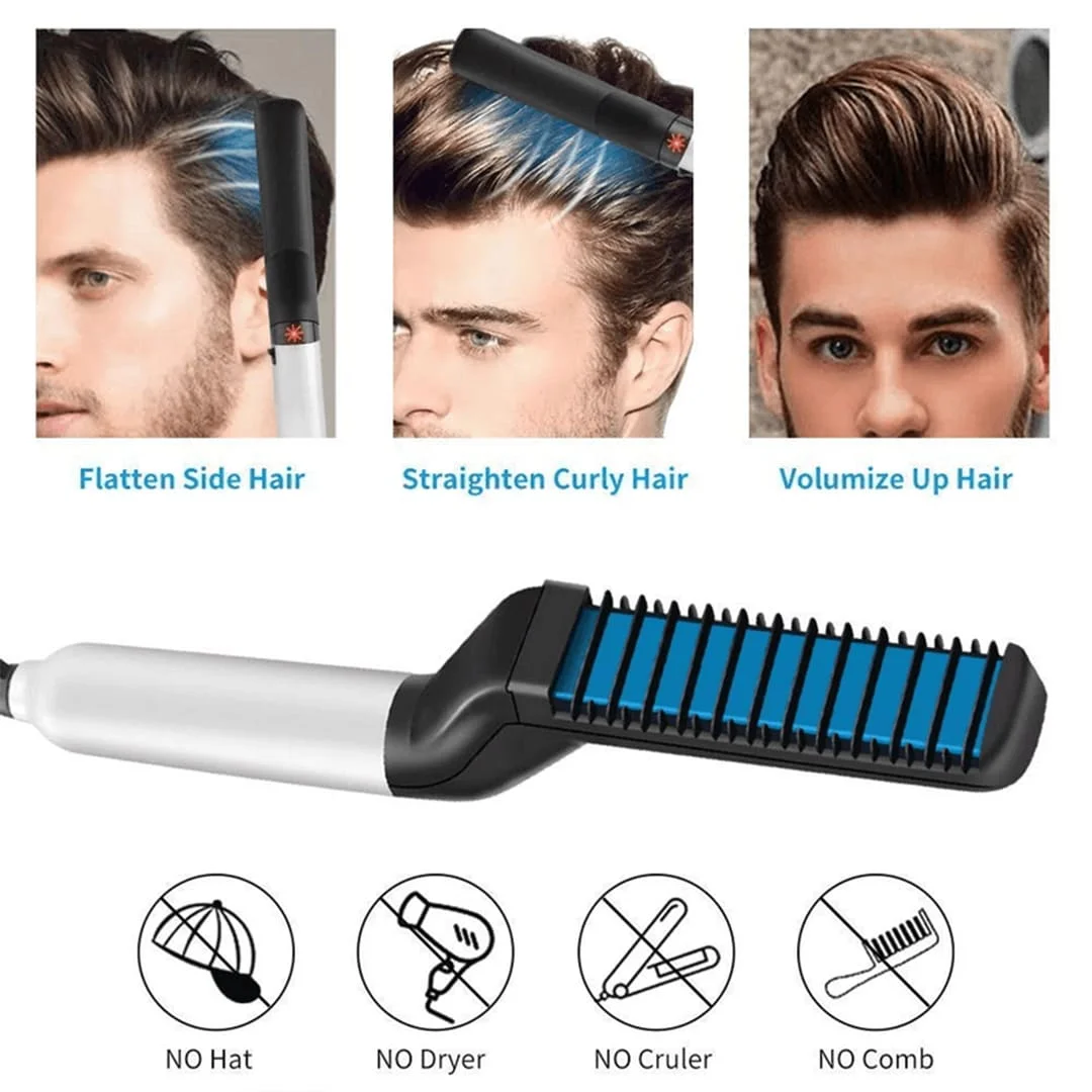 Men’s Hair & Beard Straightener Comb | Electric Multifunction Styling Brush with Quick Heating Ceramic - Image 3