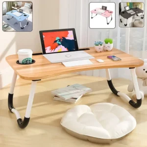 Multi Purpose Foldable Laptop Table with Tablet Groove Cup Holder Ideal for Work Study Reading Meals 1