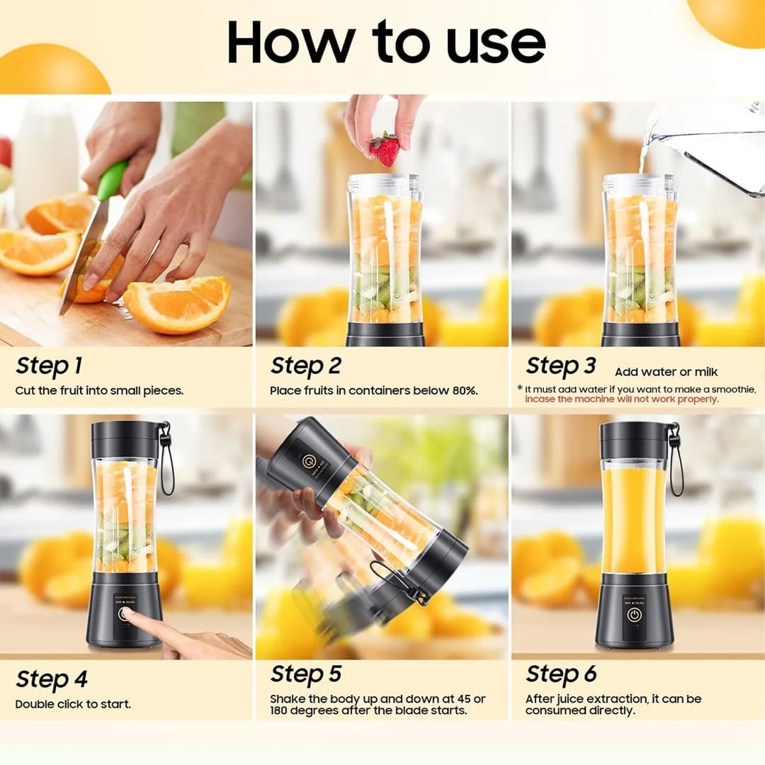 Portable USB Rechargeable Juicer Blender | 6-Blade Smoothie, Shake & Baby Food Maker for Travel & Outdoor Use (Random Color) - Image 5