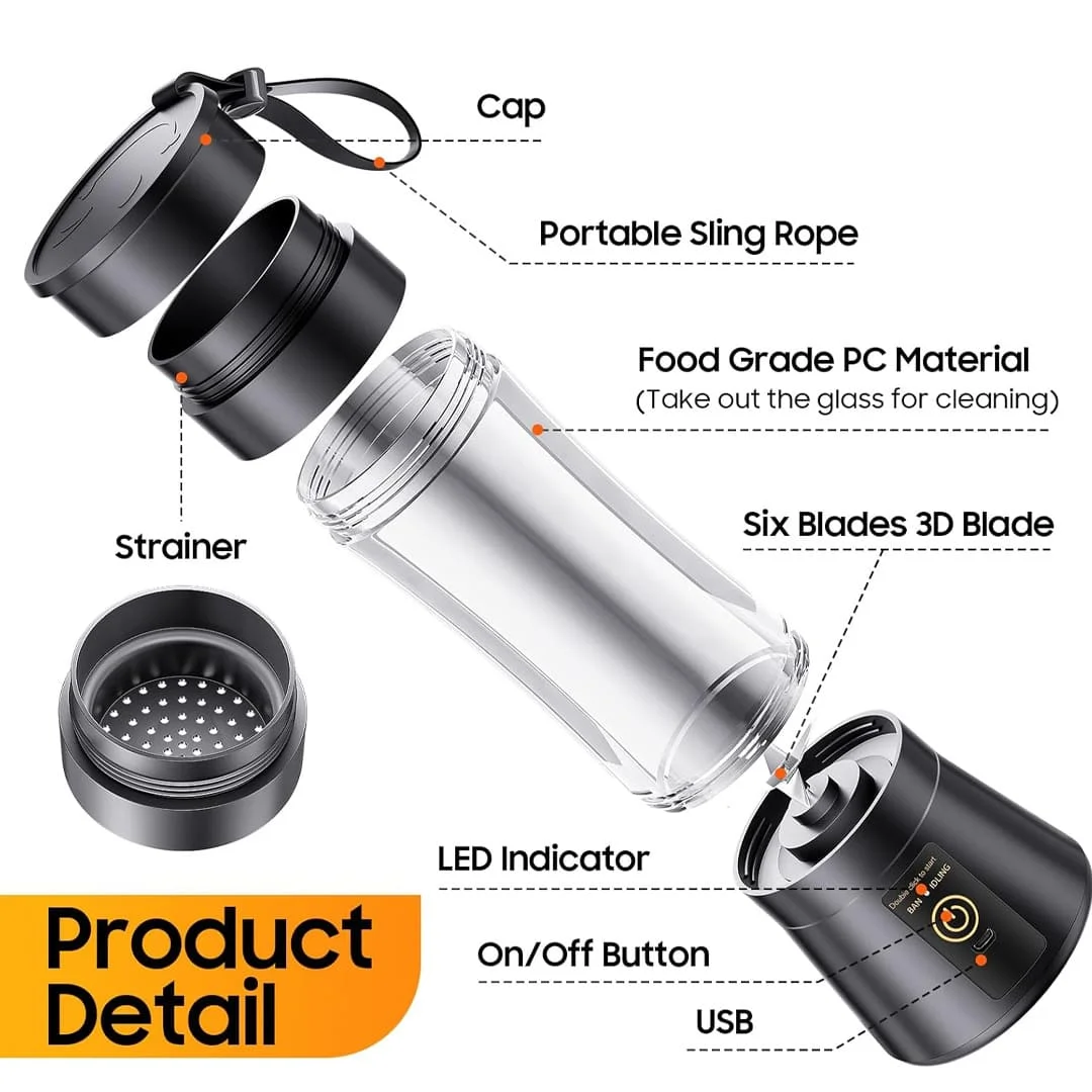 Portable USB Rechargeable Juicer Blender | 6-Blade Smoothie, Shake & Baby Food Maker for Travel & Outdoor Use (Random Color) - Image 8