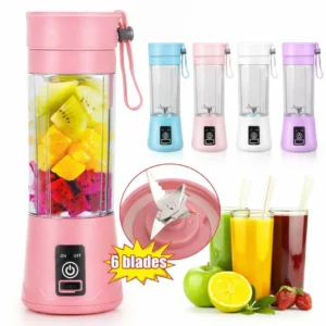 Portable USB Rechargeable Mini Juicer Blender | 6-Blade Personal Blender for Smoothies, Shakes, Baby Food & Outdoor Use (Random Color)