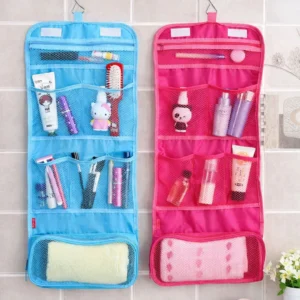 Travel Roll Up Hanging Cosmetic Toiletry Organizer Bag Multi Compartment Storage Hanging Hook Random Colors 1