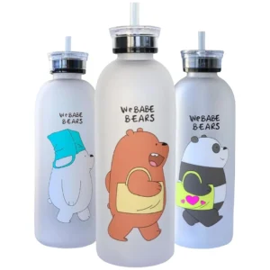 We Babe Bears Water Bottle with Lid and Straw 1000ml, Cute Juice Bottle, Frosted Water Bottles with Straw, Daisy Milk Cup Smoothie Cups, Include 2 Lids