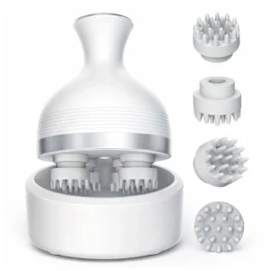 Rechargeable Electric Scalp Massager with 4 Silicone Massage Clusters | Portable Head, Neck & Body Relaxation Massager for Stress Relief & Hair Care